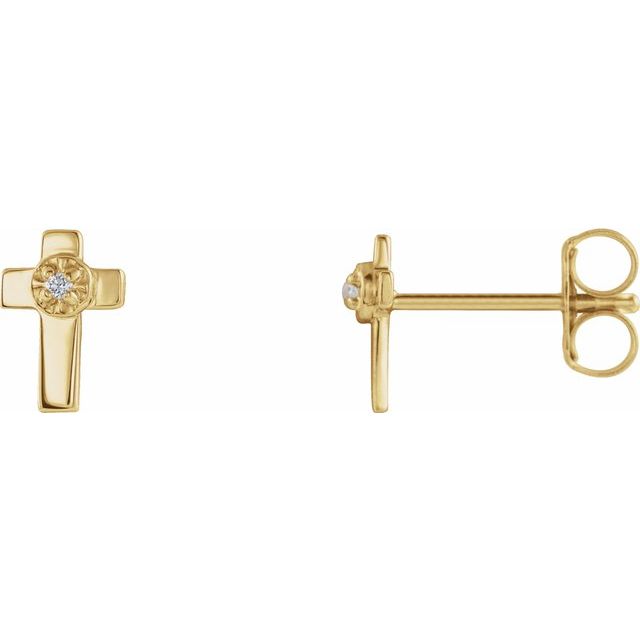 14K Yellow Gold 7x5 mm .01 CTW Natural Diamond Cross Earrings