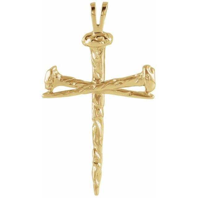 10K Yellow Gold Nail Design Cross Pendant