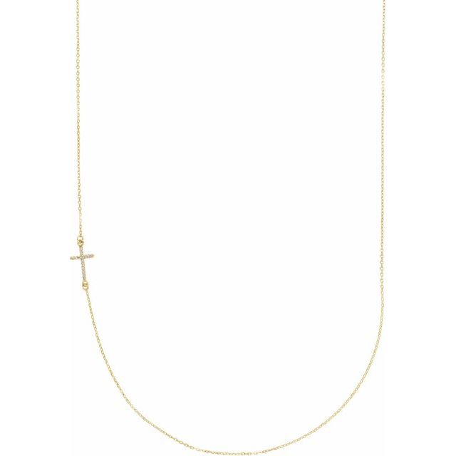 14K Yellow Gold .04 CTW Natural Diamond Off-Center Sideways Cross 16" Necklace