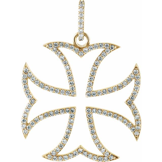 14K Yellow Gold 3/4 CTW Natural Diamond Maltese Cross Pendant