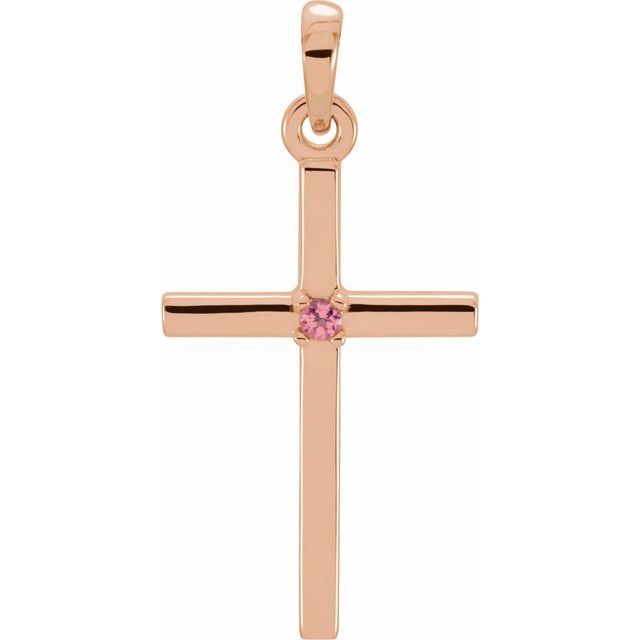 14K Rose Gold Natural Pink Tourmaline Cross Pendant