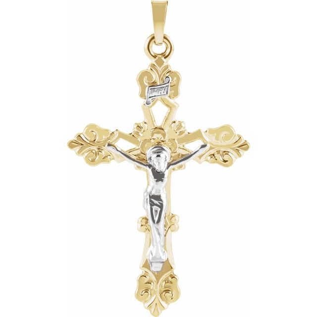 14K Yellow/White Gold 35x24.5 mm Crucifix Pendant