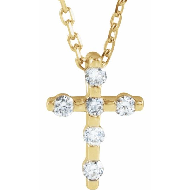 14K Yellow Gold .08 CTW Natural Diamond Cross 16-18" Necklace