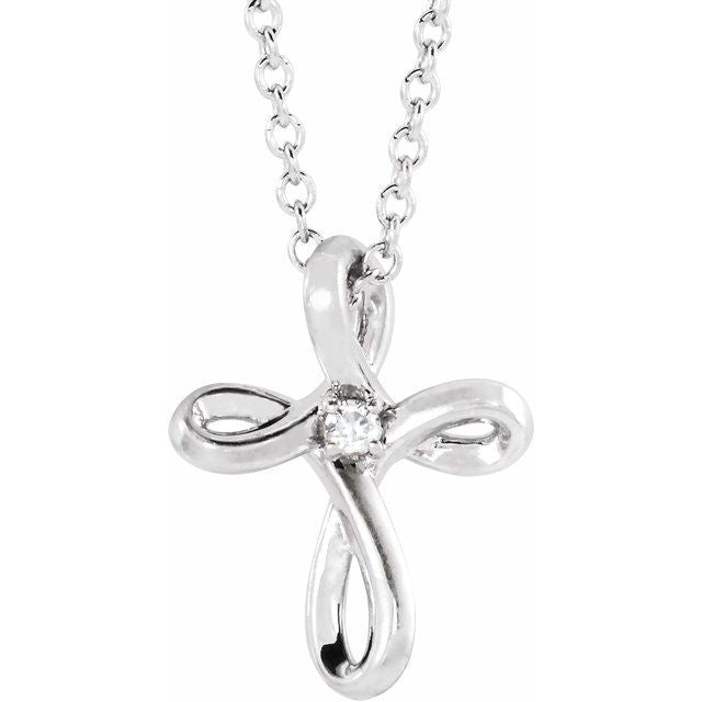 Platinum .015 CTW Natural Diamond Cross 16-18" Necklace