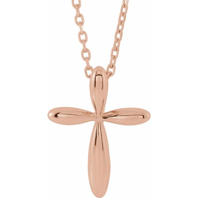 14K Rose Gold 14.65x11.2 mm Cross 16-18" Necklace