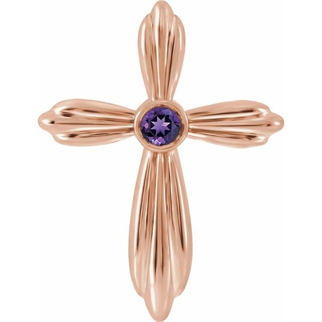 14K Rose Gold Natural Amethyst Cross Pendant