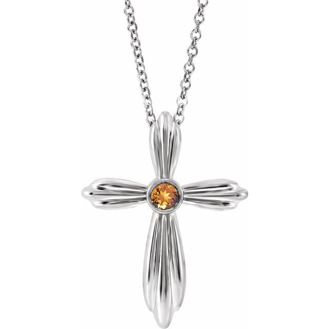 Sterling Silver Natural Citrine Cross 16-18" Necklace