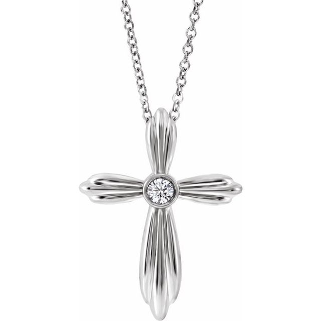 Sterling Silver .06 CTW Natural Diamond Cross 16-18" Necklace