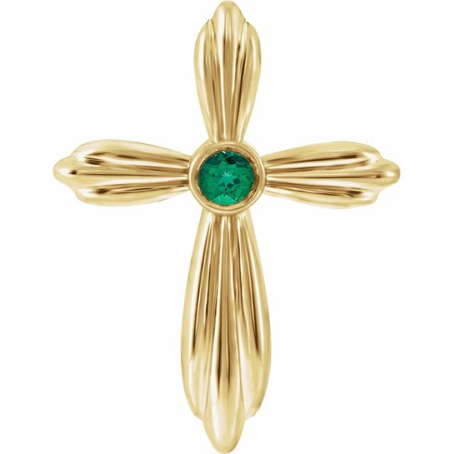 14K Yellow Gold Natural Emerald Cross Pendant