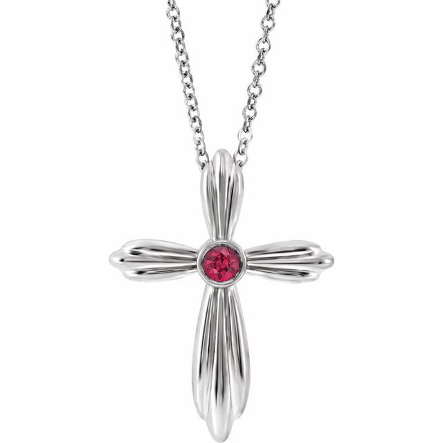 Platinum Natural Ruby Cross 16-18" Necklace