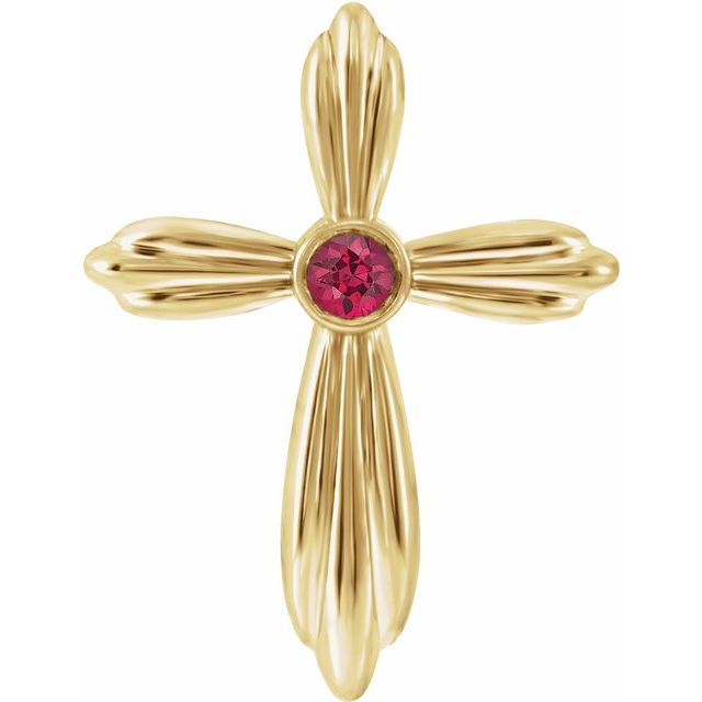 14K Yellow Gold Natural Ruby Cross Pendant