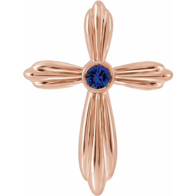 14K Rose Gold Natural Blue Sapphire Cross Pendant
