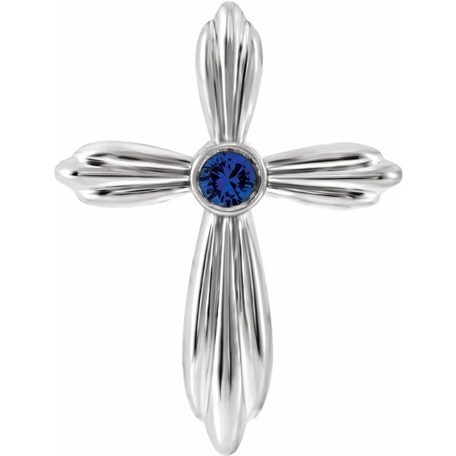 Sterling Silver Natural Blue Sapphire Cross Pendant