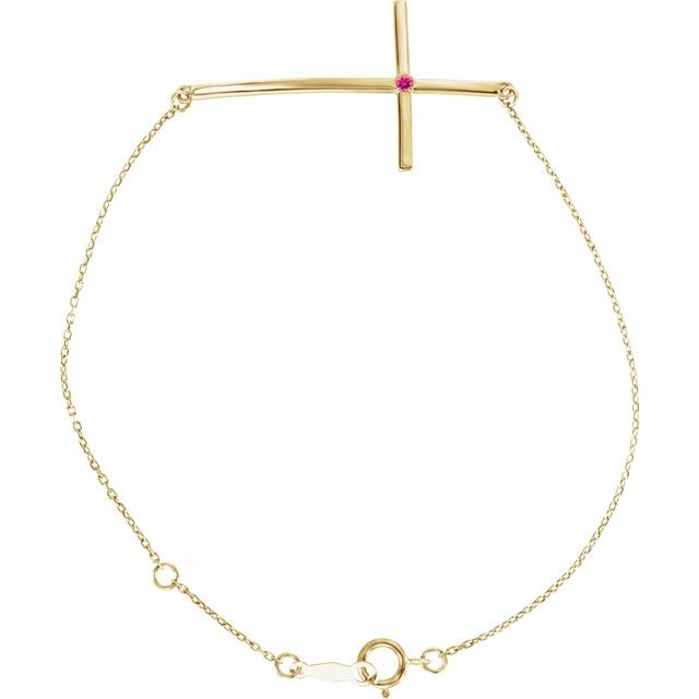 14K Yellow Gold Natural Pink Tourmaline Sideways Cross 7-8" Bracelet