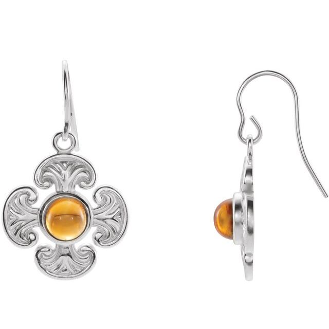14K White Gold Natural Citrine Maltese Cross Earrings