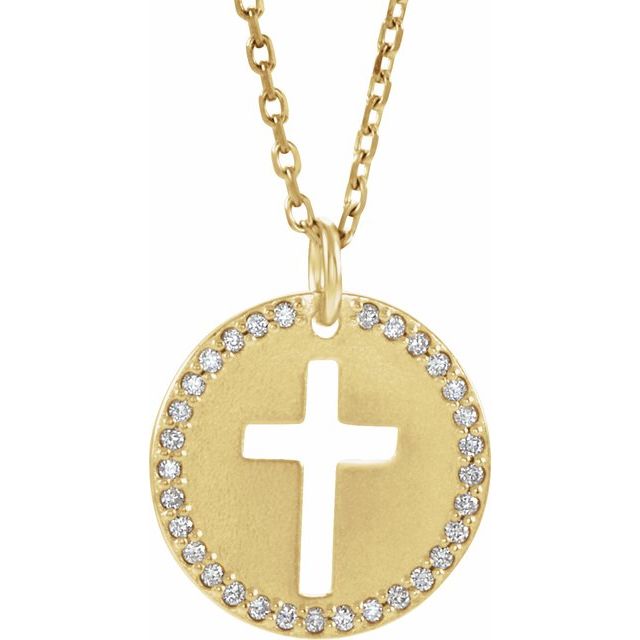 14K Yellow Gold .07 CTW Natural Diamond Pierced Cross 18" Necklace