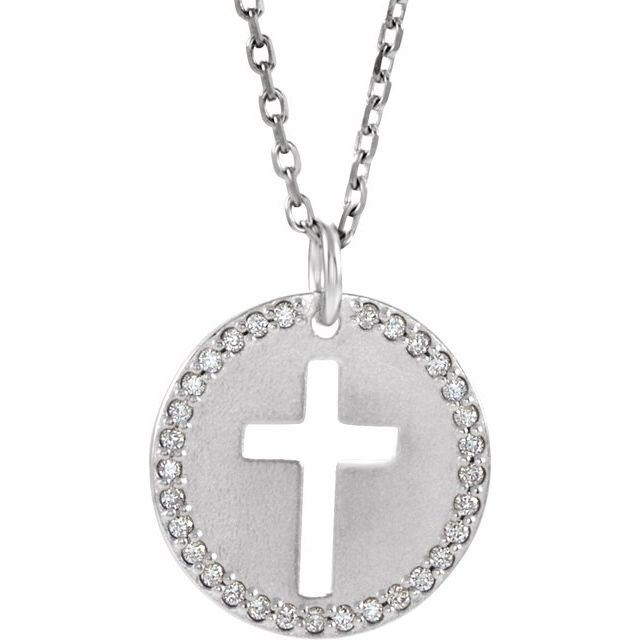 14K White Gold .07 CTW Natural Diamond Pierced Cross 18" Necklace