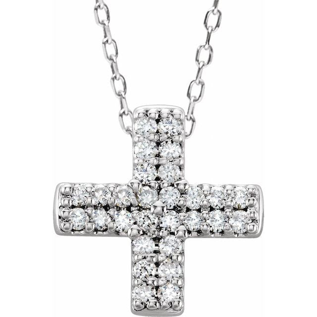 14K White Gold .07 CTW Natural Diamond Cross 16-18" Necklace
