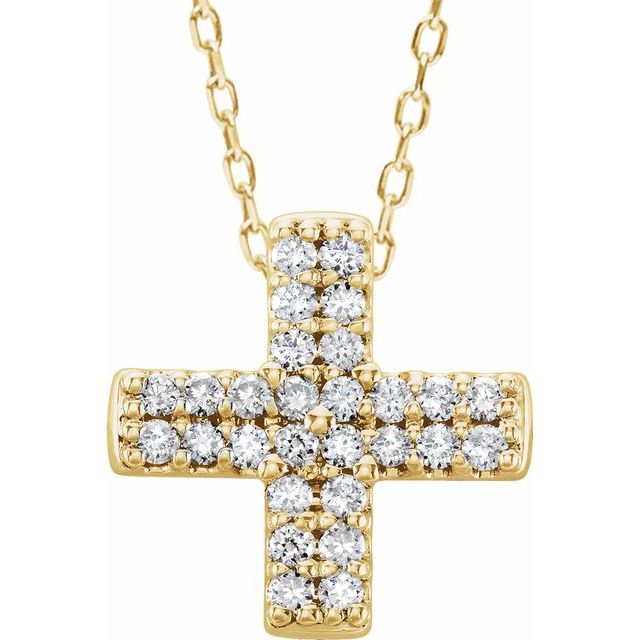 14K Yellow Gold .07 CTW Natural Diamond Cross 16-18" Necklace