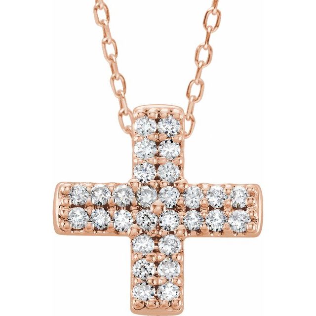 14K Rose Gold .07 CTW Natural Diamond Cross 16-18" Necklace
