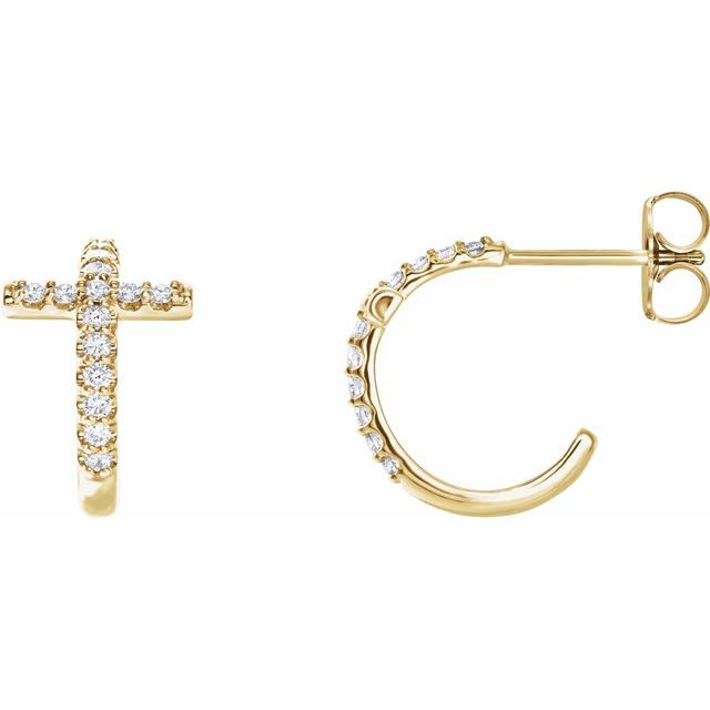 14K Yellow Gold 1/4 CTW Natural Diamond Cross 12.15 mm Hoop Earrings