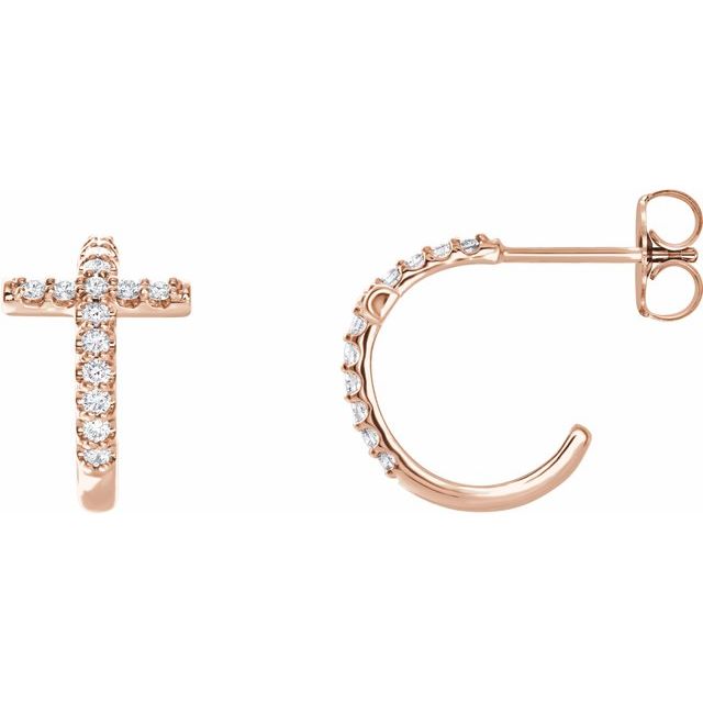 14K Rose Gold 1/4 CTW Natural Diamond Cross 12.15 mm Hoop Earrings