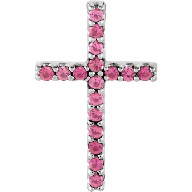 14K White Gold Natural Pink Tourmaline Petite Cross Pendant