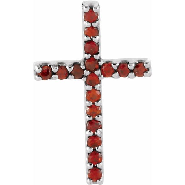 Platinum Natural Mozambique Garnet Petite Cross Pendant