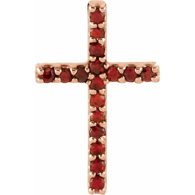 14K Rose Gold Natural Mozambique Garnet Petite Cross Pendant