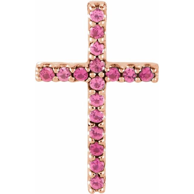 14K Rose Gold Natural Pink Tourmaline Petite Cross Pendant
