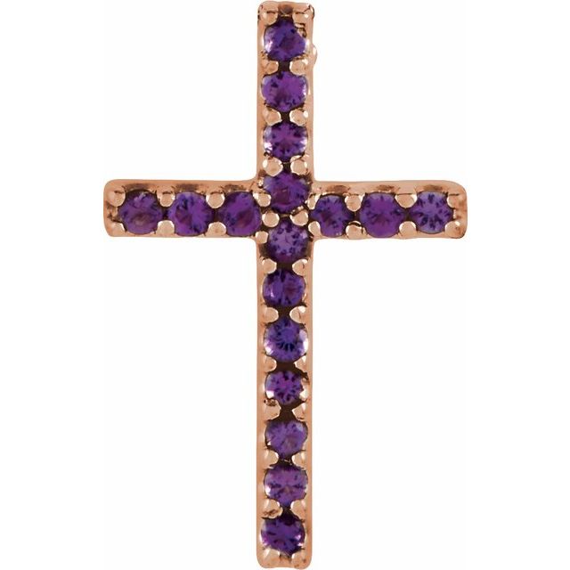 14K Rose Gold Natural Amethyst Petite Cross Pendant