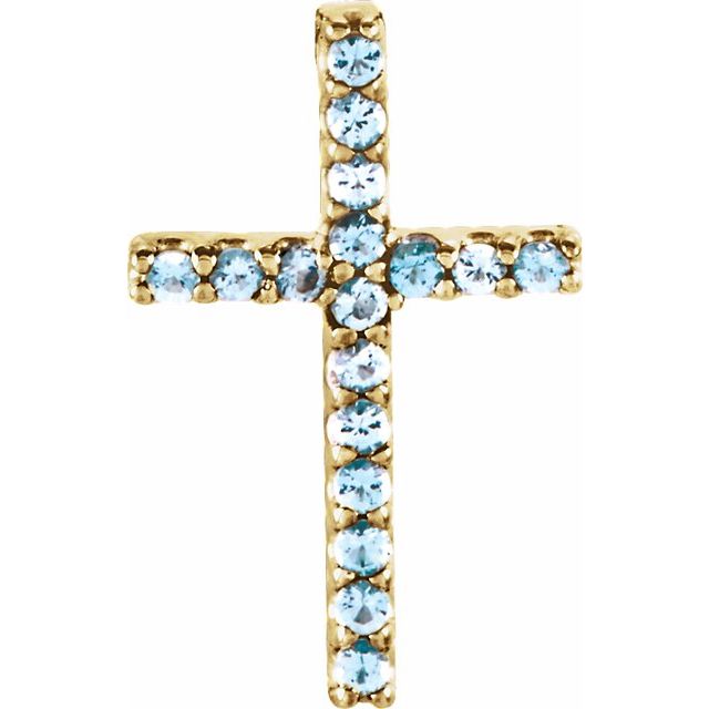 14K Yellow Gold Natural Aquamarine Petite Cross Pendant