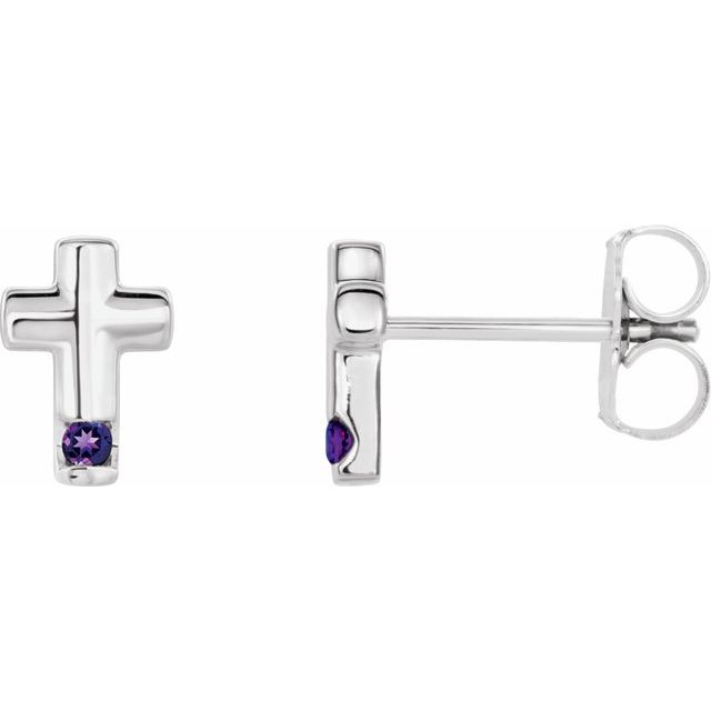 Sterling Silver Natural Amethyst Cross Earrings