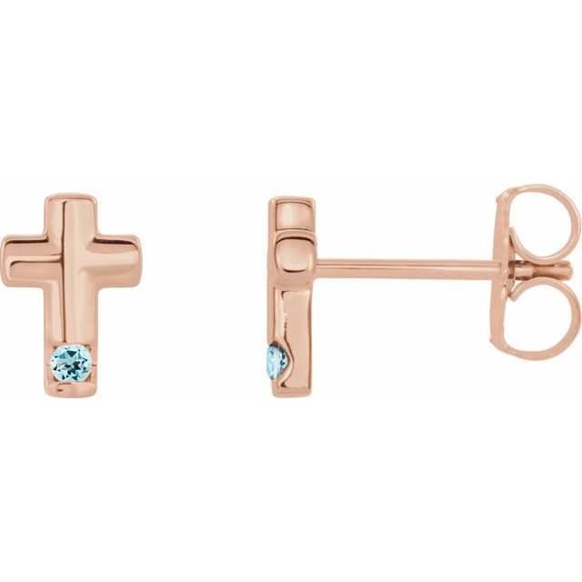 14K Rose Gold Natural Aquamarine Cross Earrings