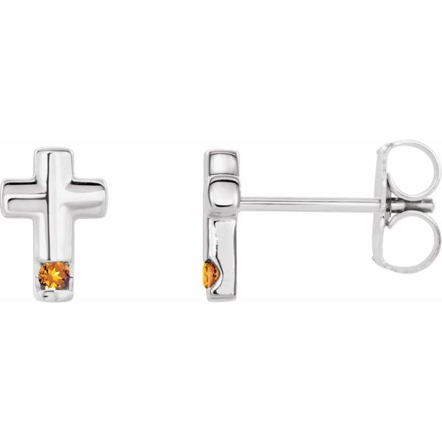 Platinum Natural Citrine Cross Earrings