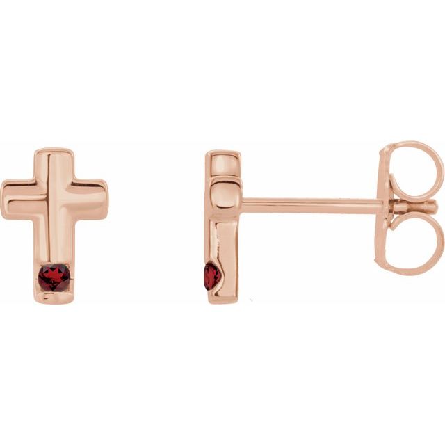 14K Rose Gold Natural Mozambique Garnet Cross Earrings
