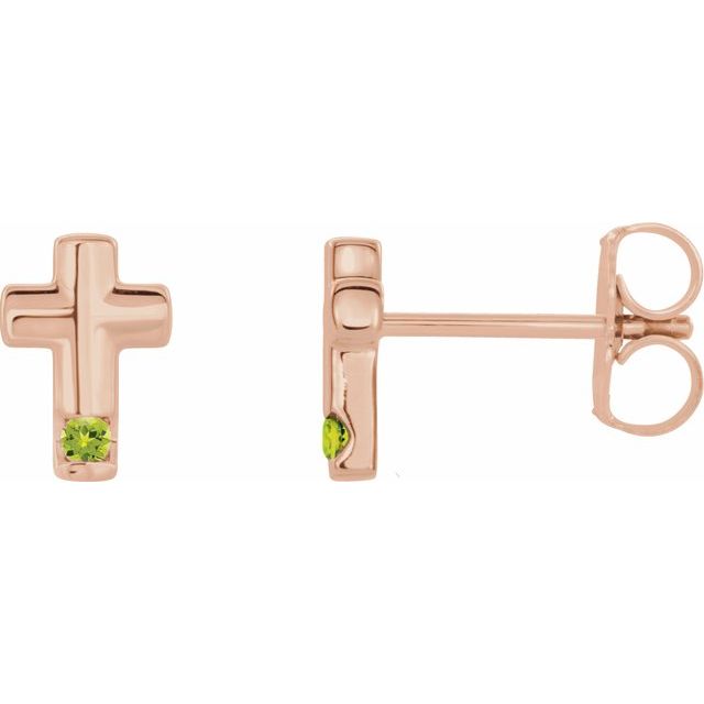 14K Rose Gold Natural Peridot Cross Earrings