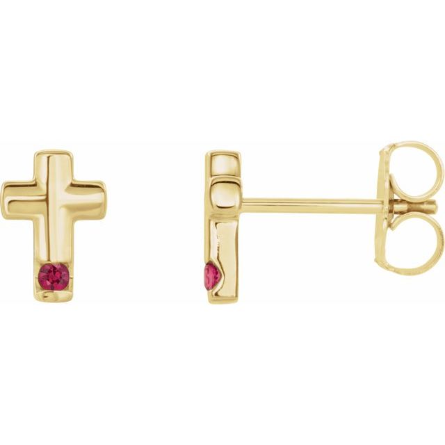 14K Yellow Gold Natural Ruby Cross Earrings