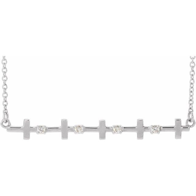 14K White Gold .05 CTW Natural Diamond Sideways Cross Bar 18" Necklace