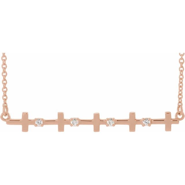 14K Rose Gold .05 CTW Natural Diamond Sideways Cross Bar 18" Necklace