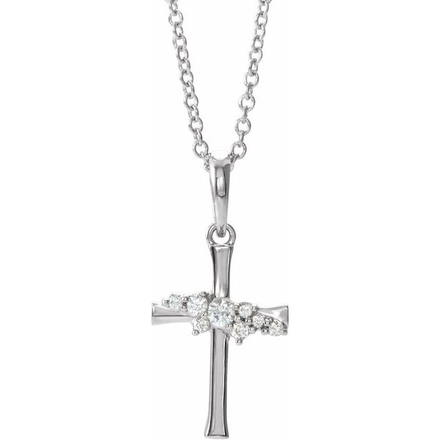 Sterling Silver .06 CTW Natural Diamond Cluster Cross 16-18" Necklace