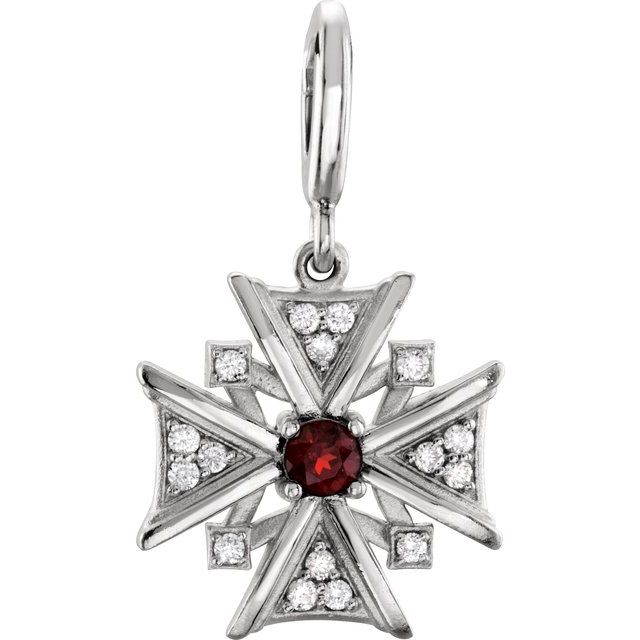 Sterling Silver Natural Mozambique Garnet & 1/6 CTW Natural Diamond Charm/Pendant