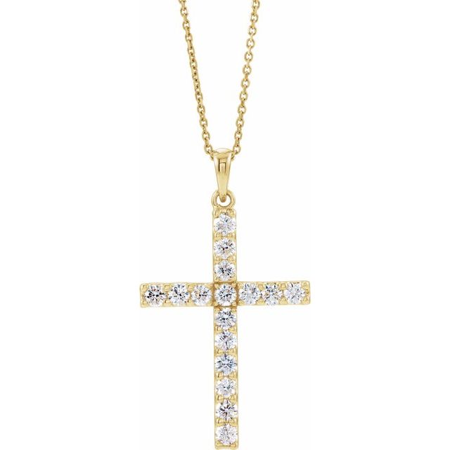 14K Yellow Gold 1 CTW Natural Diamond Cross 18" Necklace