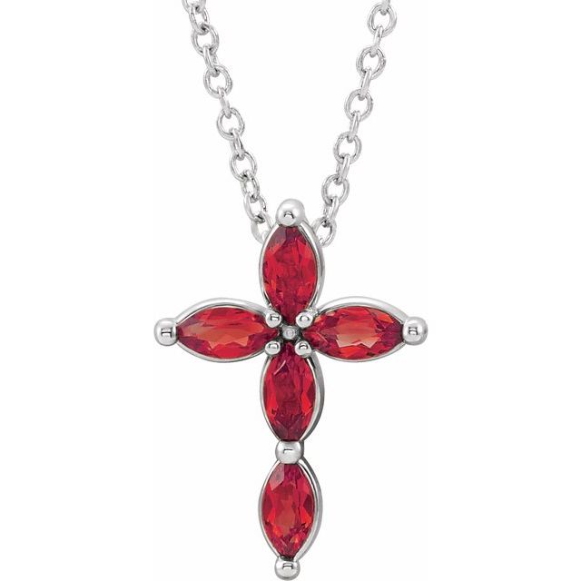 Sterling Silver Natural Ruby Cross 16-18" Necklace