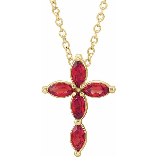 14K Yellow Gold Natural Ruby Cross 16-18" Necklace