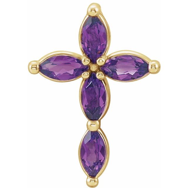14K Yellow Gold Natural Amethyst Cross Pendant