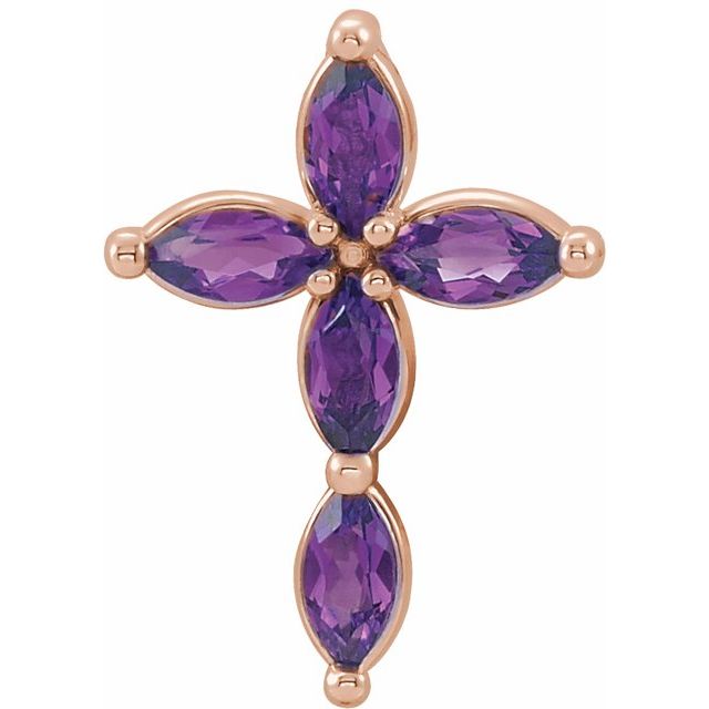 14K Rose Gold Natural Amethyst Cross Pendant