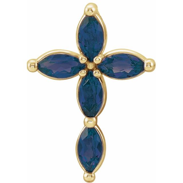 14K Yellow Gold Natural Blue Sapphire Cross Pendant