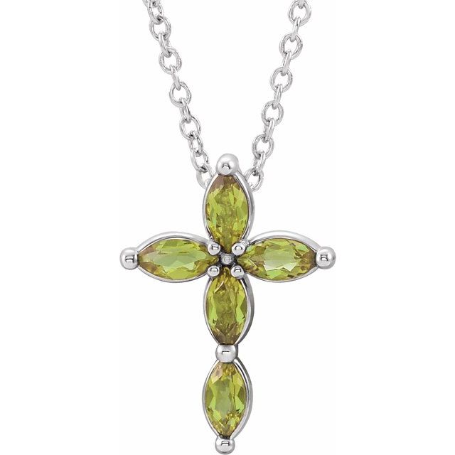 Sterling Silver Natural Peridot Cross 16-18" Necklace