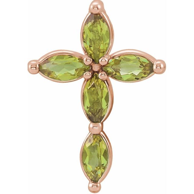 14K Rose Gold Natural Peridot Cross Pendant